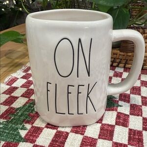Rae Dunn Cream Mug with Black 'ON FLEEK' Text